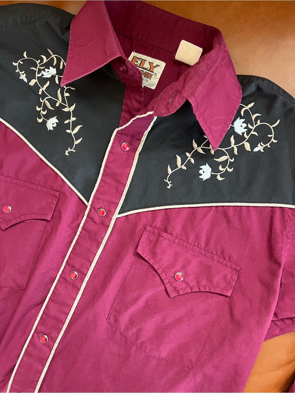 Vintage Ely Cattleman Wine and Black Western Snap Shirt